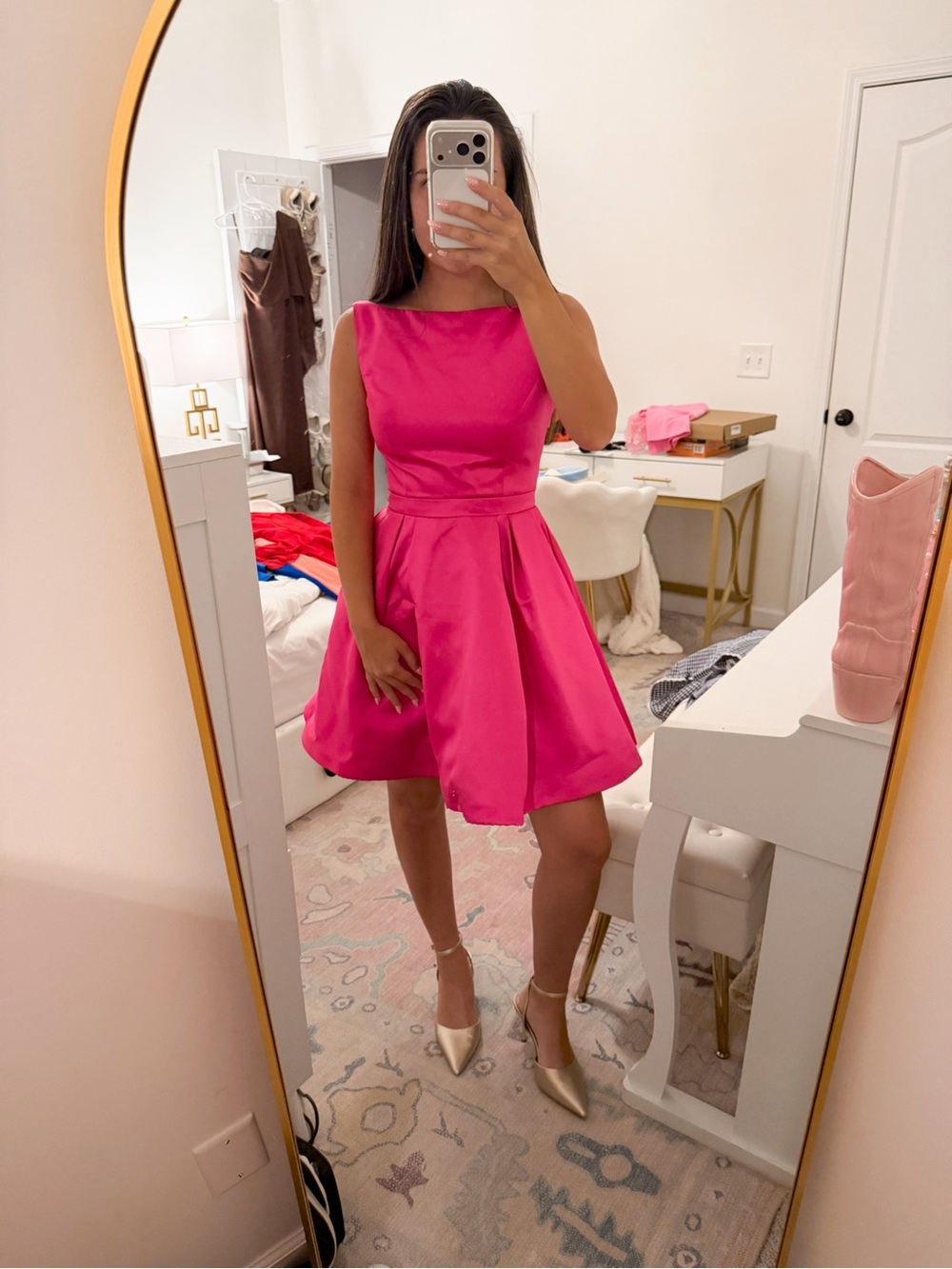 Sherri Hill Hot Pink Satin Fit-and-Flare Mini Dress